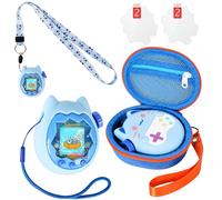 Funda de silicona y estuche rígido compatible con Tamagotchi Paradise Virtual Pet Toy, funda protectora para Tamagotchi Paradise con correa de mano, protector de pantalla y correa para el cuello (azul