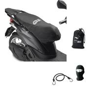 Funda de sillín Giv S210 de tejido impermeable para moto, scooter Maxiscooter, compatible con Rieju Tango 50 Motard, protege el asiento universal, color negro, cubierta de asientos con bordes