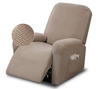 Funda de Sillón Relax, 4 Piezas Funda para Sofá Reclinable con Bolsillos Laterales Extraíble, Funda Elástica de Felpa para Sofá Individual, para Tumbonas, Sofás de un Solo Asiento(Gris Pardo)