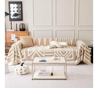 Funda de sofá a cuadros de gran tamaño, 180 x 420 cm, manta decorativa universal para sofás de 1 a 4 plazas, ideal para proteger el sofá o colcha en elegante color caqui