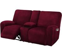 Funda de sofá biplaza reclinable con Funda de Consola Central, 8 Piezas de Terciopelo elástico, Funda de sofá reclinable de 2 Asientos, Gruesa, Suave, Lavable, Fundas para sofá biplaza (borgoña -