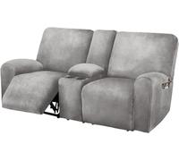Funda de sofá biplaza reclinable con funda para consola central, 8 piezas de terciopelo elástico, funda de sofá reclinable de 2 asientos, gruesa, suave, lavable, fundas para sofá biplaza (gris claro)