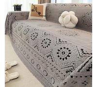 Funda de sofá bohemias de algodón suave para sofás de 2 a 3 cojines seccionales, fundas de sofá en forma de L que admiten mascotas, protector de muebles lavable a máquin Gray 180*300cm/70.87*118.11in