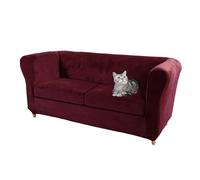 Funda de sofá Chesterfield elástica de terciopelo vintage, protector de sofá ajustado con fundas de cojín para sofá biplaza curvo y 2 asientos pequeños, diseño elegante resistente al pelo rojo vino