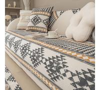 Funda de Sofá de Algodón y Lino, Estilo Étnico, Geométrica Azul, Antideslizante, para Sofá Seccional en Forma de L de 2-3 Cojines, Protector de Muebles Lavable Style-B 105x210cm/41.34x82.68in