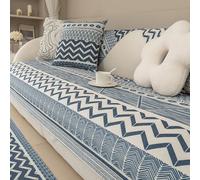 Funda de sofá de algodón y Lino, Funda Antideslizante para sofá para Perros y Gatos, Protector de Muebles Lavable, para sillón reclinable en Forma de L, Azul Style-A 65x210cm/25.59x82.68in