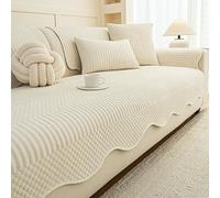 Funda de Sofá de Chenilla para Verano, Funda Sofá con Base Antideslizante - Antimascotas Antiarañazos para Gatos, Lavable a Máquina para 2/3/4/5 Plazas, Tela Refrescante(Beige,90x260cm)