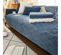 Funda de sofá de felpa a cuadros de color azul, antideslizante y lavable, apta para mascotas, se adapta a sofás de 3 cojines en forma de L, 90 x 240 cm, protector duradero para muebles