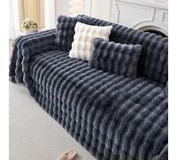 Funda de sofá de felpa de invierno en forma de L, universal, lavable, para sofá de 15 plazas, color negro, 180 x 280 cm, protector de muebles suave para decoración del hogar