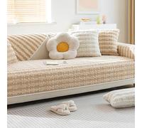 Funda de sofá de felpa gruesa a cuadros de color sólido, antideslizante y apta para mascotas, se adapta a sofás seccionales de 2 a 4 cojines (color caqui, 110 x 210 cm)