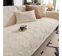 Funda de sofá de forro polar de algodón suave que admite mascotas, protector de sofá grueso antideslizante para 2/3/4 plazas, funda cálida de invierno para muebles de sala de estar, beige, 120 x 180