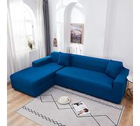 Funda de sofá de poliéster elástica suave en forma de L para muebles seccionales, un asiento, color azul océano, fácil de limpiar, perfecta para decoración del hogar