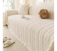 Funda de sofá de terciopelo de algodón totalmente ajustada, suave, gruesa, antideslizante, para sofá esquinero en forma de L de 2/3/4 plazas, protector de muebles lavable en beige, 180 x 180 cm