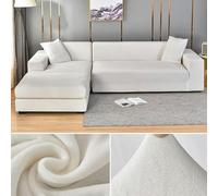 Funda de sofá de terciopelo elástico grueso en forma de L, color blanco, se adapta a 1/2/3/4 plazas para 235-300 cm, ideal para proteger muebles de sala de estar