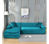 Funda de sofá de terciopelo suave, resistente a los arañazos, protector de mascotas para diván, lavable a máquina, tela cómoda, color azul pavo real, se adapta a 4 plazas (235300 cm)