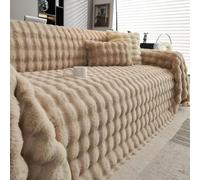 Funda De Sofá De Una Pieza, Mullida Y De Piel Sintética De Conejo, Antideslizante Y Cálida, para Sofá De Dos Plazas, Manta De Felpa Y Protector De Sofá Toalla De Sofá,Caqui,180x130cm/71x51inch