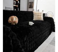 Funda De Sofá De Una Pieza, Mullida Y De Piel Sintética De Conejo, Antideslizante Y Cálida, para Sofá De Dos Plazas, Manta De Felpa Y Protector De Sofá Toalla De Sofá,Negro,180x130cm/71x51inch