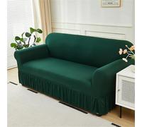 Funda de sofá elástica con faldón, protector antideslizante para sofás de esquina de 1 a 4 plazas en forma de L, funda transpirable verde oscuro, perfecta para decoración del hogar