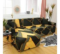 Funda de sofá elástica con reposabrazos, protector de sofá negro y amarillo para sala de estar y dormitorio, se adapta a 2 y 4 plazas, elegante decoración del hogar