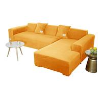 Funda de sofá elástica de terciopelo en forma de L, suave, antideslizante, protector para sofá de 2 plazas + 2 plazas, elegante color dorado, perfecto para decoración del hogar