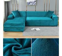 Funda de sofá elástica de terciopelo grueso en forma de L para sala de estar, se adapta a 1/2/3/4 plazas, lago azul, protector de muebles de 235-300 cm
