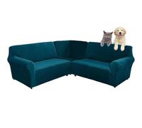 Funda de sofá elástica en forma de L, de terciopelo, cubierta del sofá de la esquina de 3 piezas L forma para sofá esquinero de 5/7 plazas,antideslizante, suave y lavable (Deep Water Blue,5-seater)