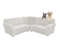 Funda de sofá elástica en forma de L, de terciopelo, cubierta del sofá de la esquina de 3 piezas L forma para sofá esquinero de 5/7 plazas,antideslizante, suave y lavable (Ivory White,7-seater)
