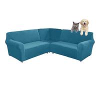 Funda de sofá elástica en forma de L, de terciopelo, cubierta del sofá de la esquina de 3 piezas L forma para sofá esquinero de 5/7 plazas,antideslizante, suave y lavable (Peacock Blue,5-seater)