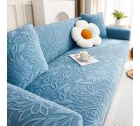 Funda de sofá elástica, protección completa, antiarañazos y antideslizante, color azul con reposapiés, ajuste universal para sofá y sofá biplaza, elegante decoración del hogar