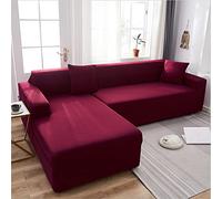 Funda de sofá elástica universal para sofá esquinero, protector de piel elástica de 2 y 4 plazas, uso en las cuatro estaciones, color rojo vino, protección de muebles de sala de estar