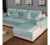 Funda de sofá en forma de L, antideslizante, protector de felpa para diván, bordes acolchados, protector de piel para todas las estaciones, se adapta a 90 x 210 cm, color verde