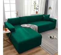 Funda de sofá esquinero verde oscuro, protector universal de cuero elástico para sofá de 4 y 4 plazas, 4 plazas, protector de muebles para sala de estar