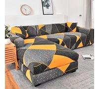 Funda de sofá extensible con reposabrazos, protector de sofá de poliéster para decoración de sala de estar, color gris y amarillo, se adapta a sofás de 3 plazas + 3 plazas