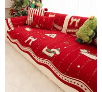 Funda de sofá, Fundas de sofá a Rayas Rojas de Navidad, cojín de sofá de Forma Irregular, Funda Antideslizante Curva, Protector de Muebles para Mascotas, loveseat, reposabrazos, 90×280cm(35.5×110in)