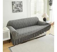 Funda de sofá gris alto con faldón, antideslizante, 1, 2, 3, 4 plazas, transpirable, protector de sofá de esquina L Sd para decoración del hogar