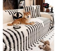 Funda de sofá Leitmall suave y antideslizante de felpa, fundas de sofá gruesas, cómodas y a rayas, lavables, grandes y mullidas para mascotas, para 1 a 4 cojines de sofá, amigables (blanco, 71 * 51 pu