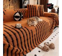 Funda de sofá Leitmall Suave y Antideslizante de Felpa, Fundas de sofá Gruesas, cómodas y a Rayas, Lavables, Grandes y mullidas para Mascotas, para 1-4 Cojines de sofá, amigable (Naranja, 71 * 118 PU