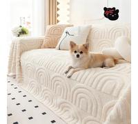 Funda de sofá Leitmall Suave y Antideslizante de Felpa, Fundas de sofá Gruesas, cómodas y a Rayas, Lavables, Grandes y mullidas para Mascotas, para 1-4 Cojines de sofá, amigable (Beige-b, 71 * 102 PU