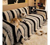 Funda de sofá Leitmall Suave y Antideslizante de Felpa, Fundas de sofá Gruesas, cómodas y a Rayas, Lavables, Grandes y mullidas para Mascotas, para 1 a 4 Cojines de sofá, amigables (Negro, 71 * 118 p