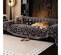 Funda de sofá Leitmall suave y antideslizante de felpa, fundas de sofá gruesas, cómodas y a rayas, lavables, grandes y mullidas para mascotas, para 1-4 cojines de sofá, amigables (gris claro, 71*102