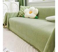 Funda de sofá moderna de felpilla con patrón de hojas verdes de 180 x 380 cm, apta para mascotas, protector de muebles decorativo para sofás de 4 plazas, elegante y resistente a los arañazos