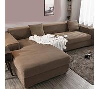 Funda de sofá modular suave y elástica en forma de L con parte inferior elástica, juego de diván de 4 plazas para sala de estar (café claro), perfecta para decoración y protección del hogar
