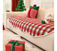 Funda de Sofá Roja Navideña Antideslizantes, Protector de Sofa Seccional en Forma de L, Cojín de Asiento de Sofá Lavable C 90x210cm/35.4x82.7in