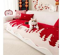 Funda de Sofá Roja Navideña Antideslizantes, Protector de Sofa Seccional en Forma de L, Cojín de Asiento de Sofá Lavable E 90x210cm/35.4x82.7in