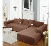 Funda De Sofá Seccional En Forma L Terciopelo con Base Elástica Antideslizante, For Chaise Longue(Coffee,Three (195-230cm))