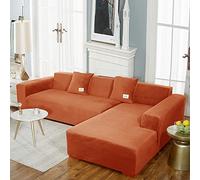 Funda De Sofá Seccional En Forma L Terciopelo con Base Elástica Antideslizante, For Chaise Longue(Coffee a,Three (195-230cm))