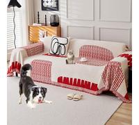 Funda De Sofá Seccional Pana con Diseño Patchwork, Antideslizante, Lavable Y Apta For Mascotas, En Forma L(Red,180 * 200cm/71 * 79in)