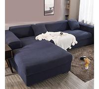 Funda de sofá suave elástica en forma de L con parte inferior elástica, juego de sofá biplaza de 2 plazas y diván para sala de estar, protector de muebles seccionales azul oscuro