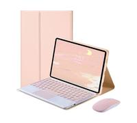 Funda de Teclado giratoria de 360° con ratón para Xiaomi Pad 5 Pro 12.4 Pulgadas 2022, Teclado táctil inalámbrico Desmontable con Teclas Redondas(Pink)