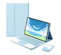 Funda de Teclado giratoria de 360° con ratón para Xiaomi Pad 5 Pro 12.4 Pulgadas 2022, Teclado táctil inalámbrico Desmontable con Teclas Redondas(Blue)